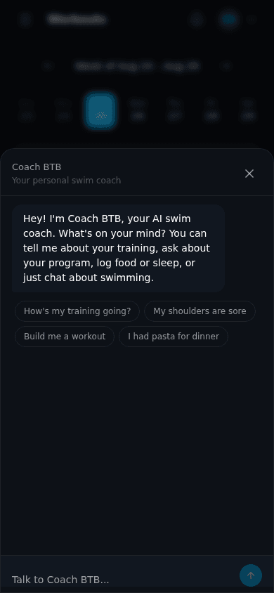 Coach BTB AI chat on a phone — building a personalized workout from a conversation