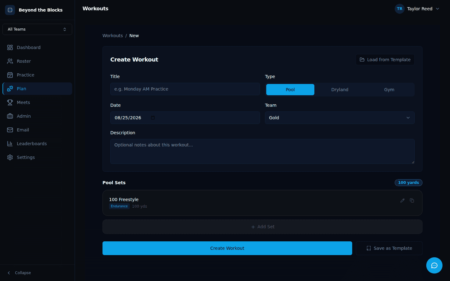 Workout builder interface